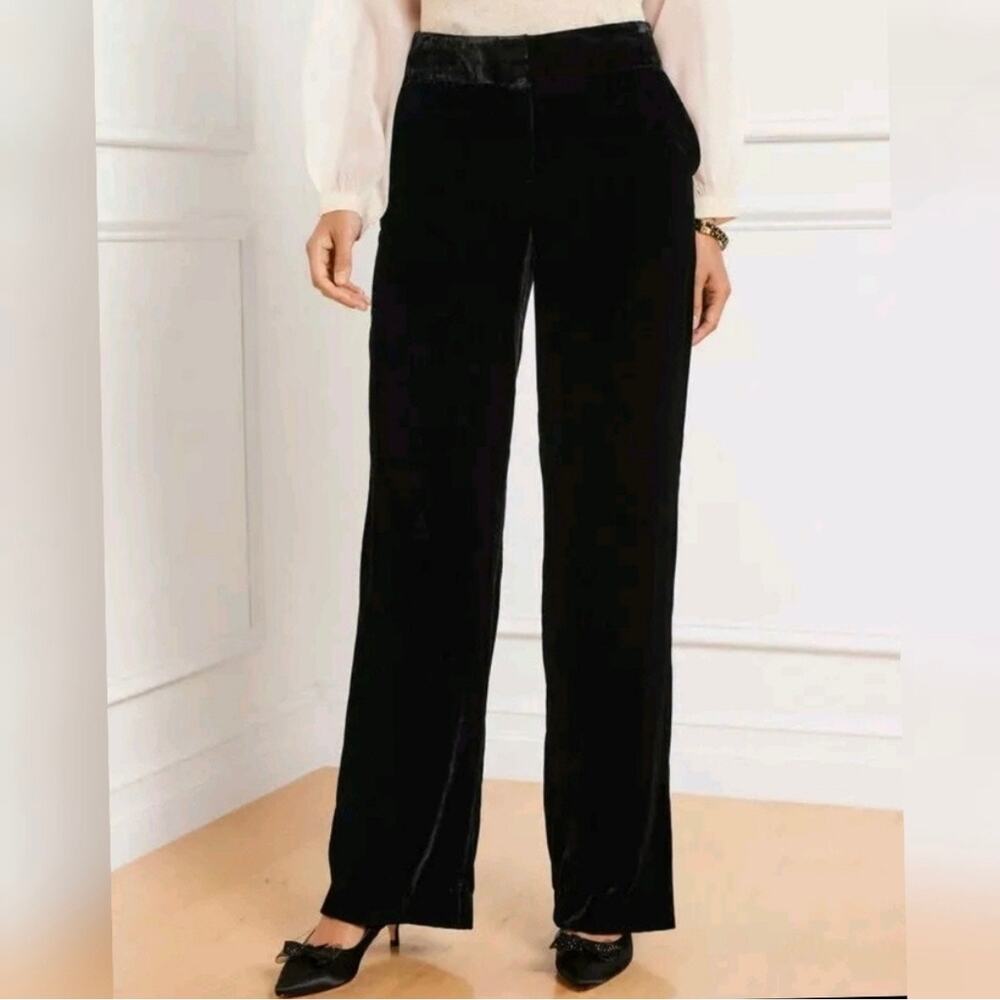 Talbots Wide Leg Effortless Velvet Pants Black 8P